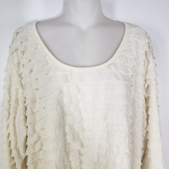 Slinky Brand Top Womens 2X Ivory Tiered Layered Ruffle Scoop Neck Boho Blouse 90 - Picture 4 of 11